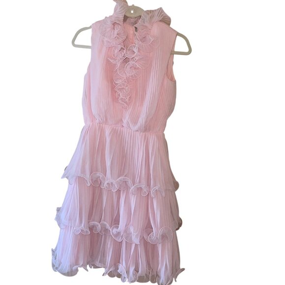 Miss Elliette California Vintage Womens Dress Size Small Pink Chiffon Tiered - Picture 10 of 16